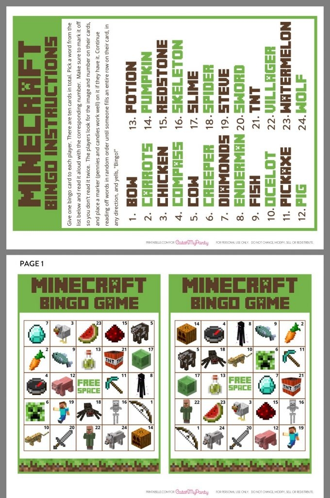 Minecraft Bingo Minecraft Bingo Minecraft Activities Printable 