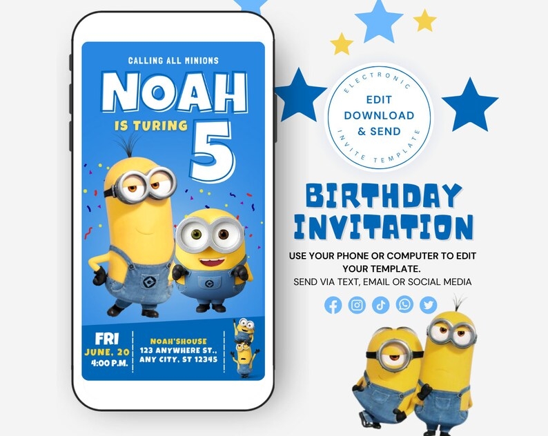 editable minions invitation template