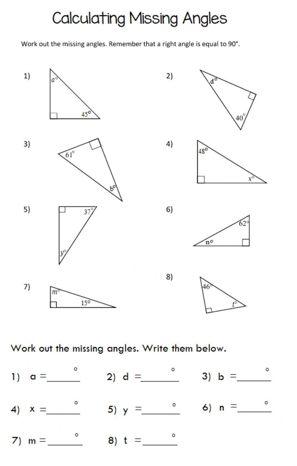 Missing Angle In Triangle Worksheet Live Worksheets Worksheets Library