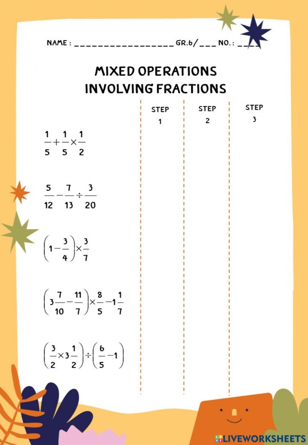 Mixed Operations Involving Fractions Worksheet Live Worksheets 