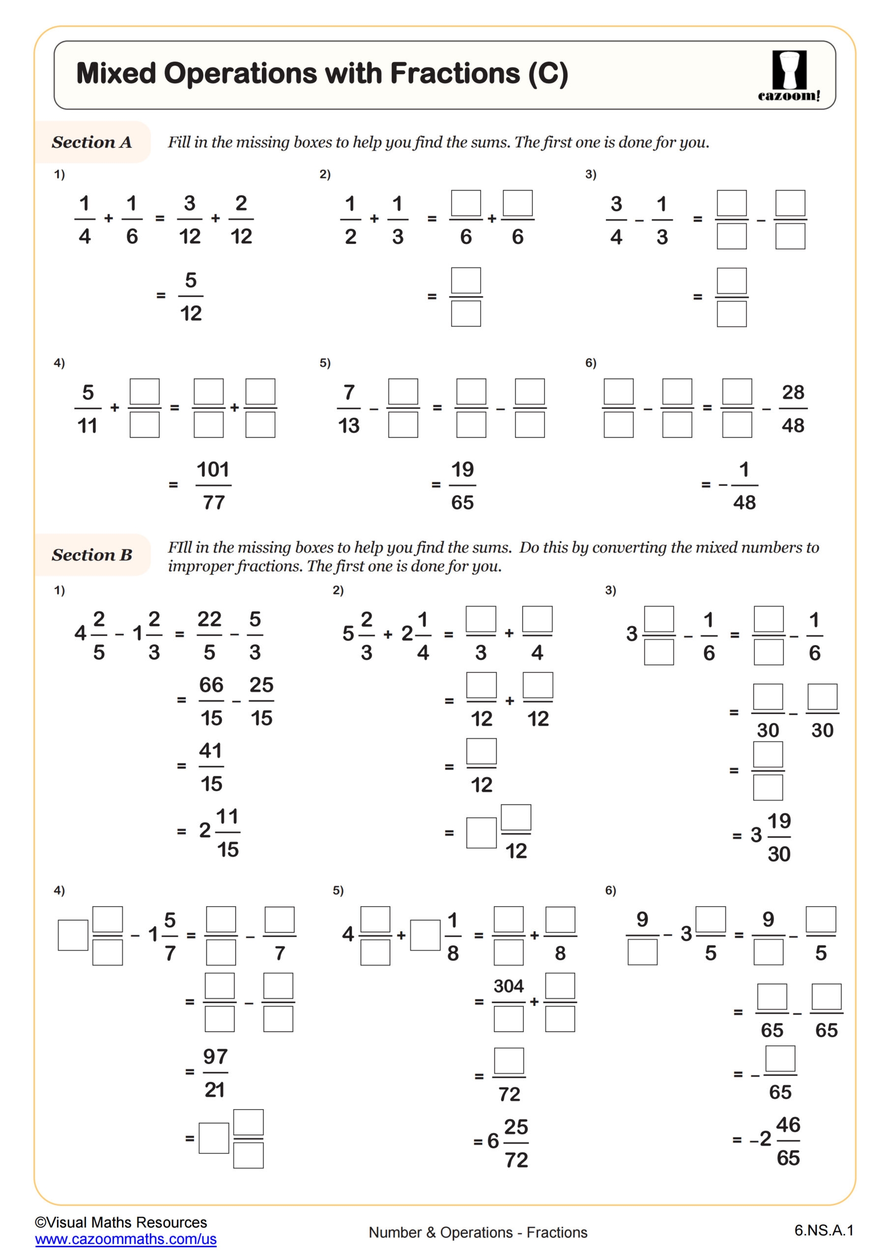 Mixed Operations With Fractions Worksheet Fun And Engaging 6th 