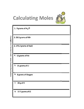 Moles Calculating Moles Worksheet 2 Pages TPT