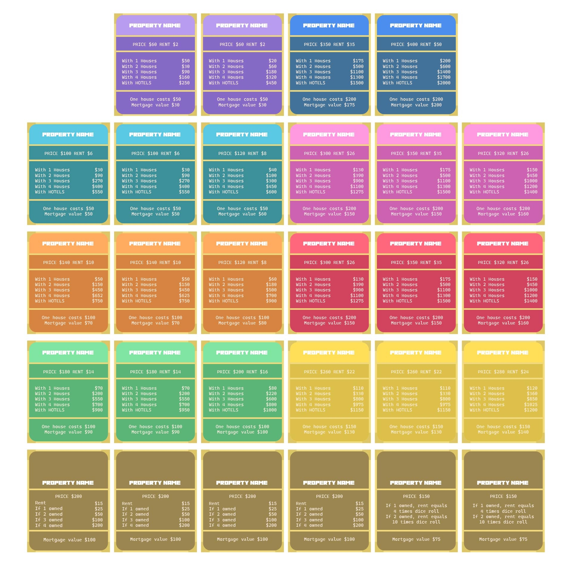 printable classic monopoly property cards