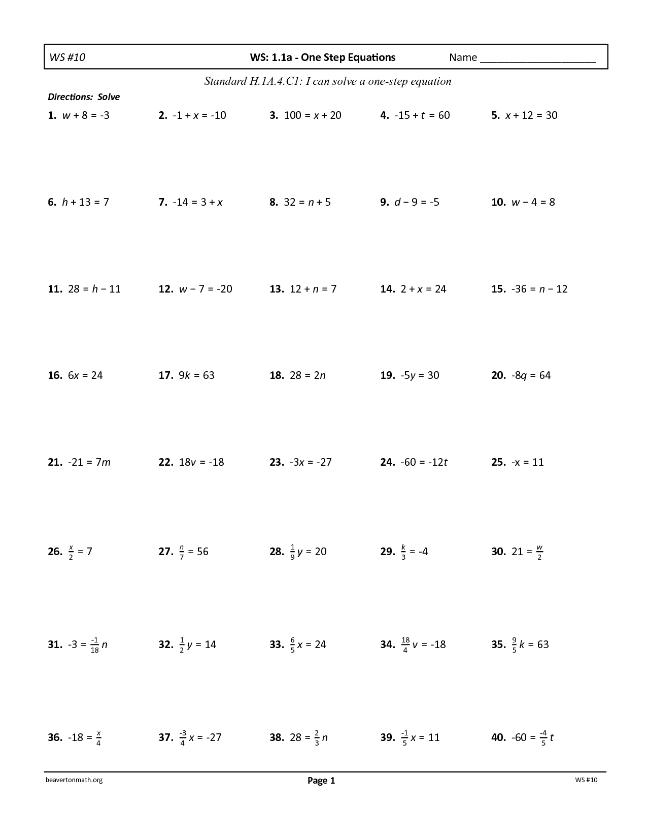 solving multi step equations worksheets with answers pdf
