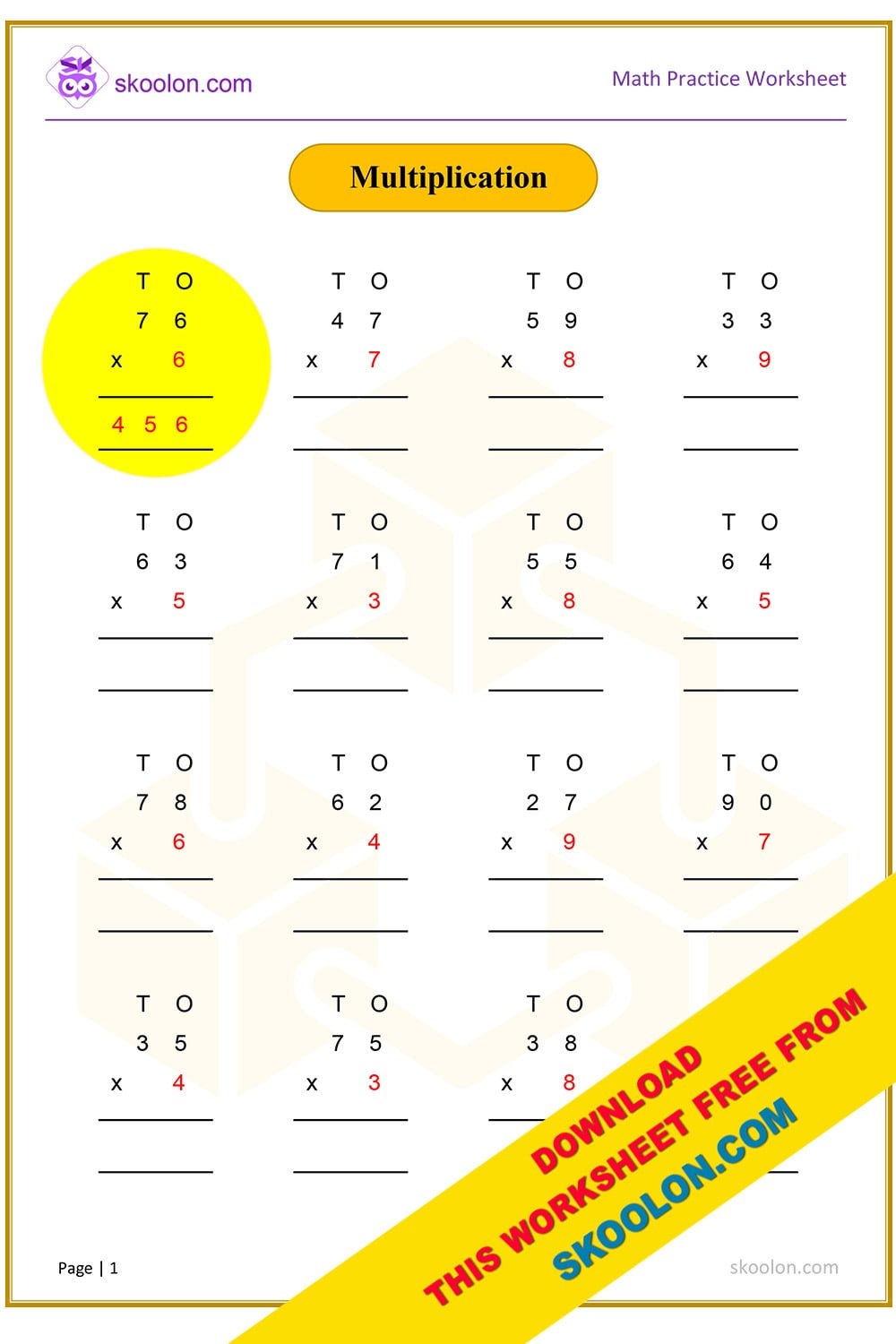 Multiplication 3 Skoolon