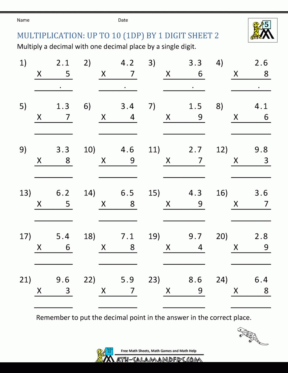 multiplication division decimals worksheets