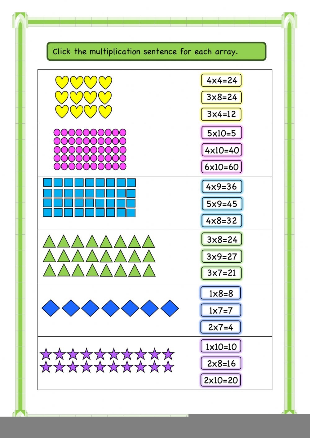 Multiplication Array Worksheets Multiplication Worksheets