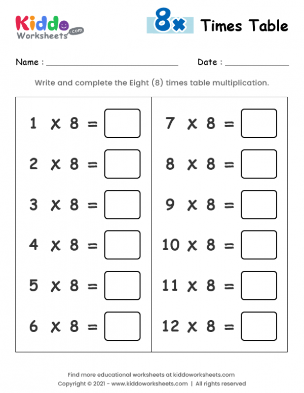 Multiplication By 8 Worksheets Practice And Learn Multiplication With 