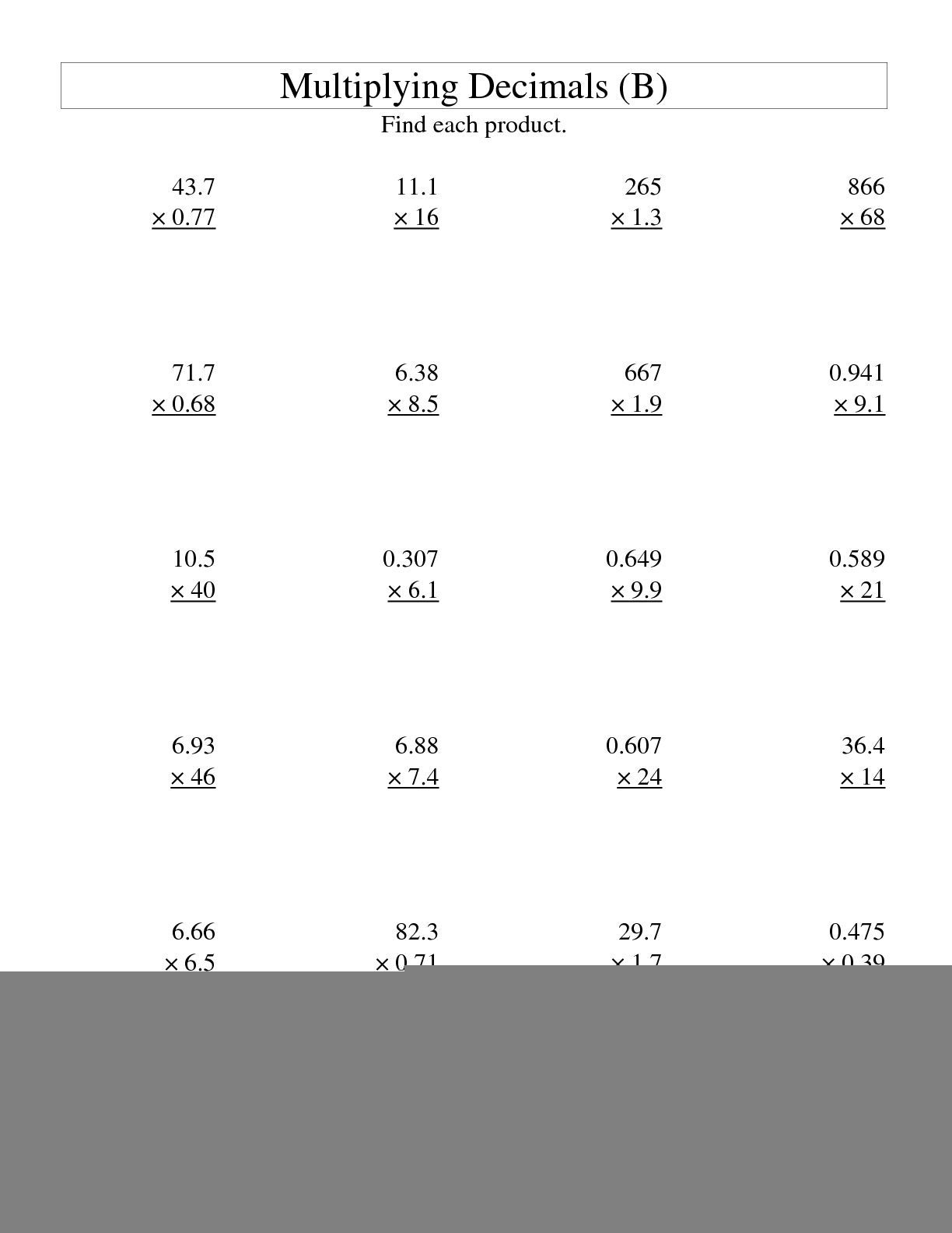 Multiplication Decimals Worksheets Multiplication Worksheets