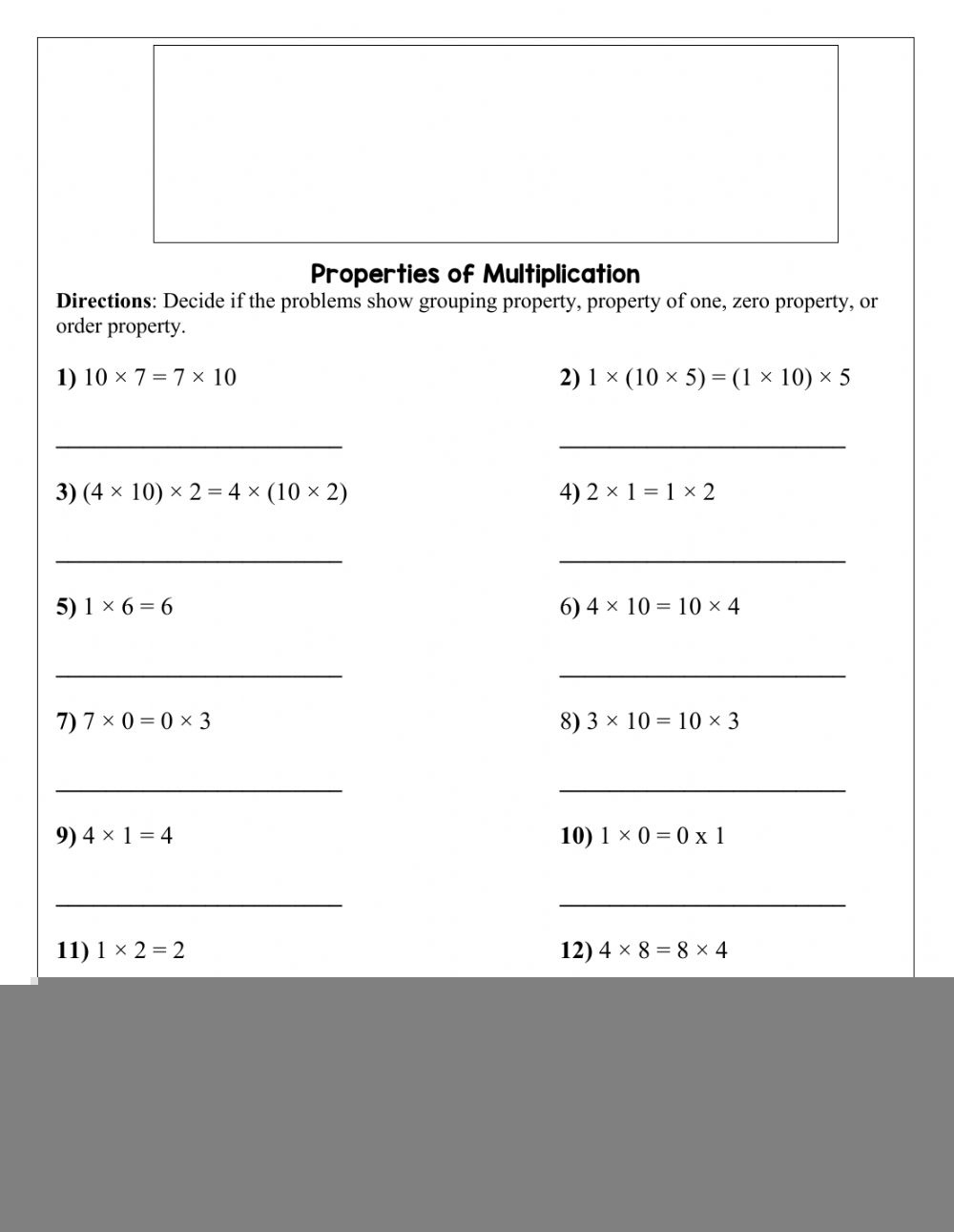 Multiplication Properties Worksheet Multiplication Worksheets