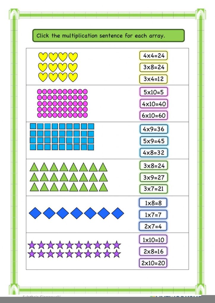 Multiplication With Arrays Worksheets Multiplication Worksheets