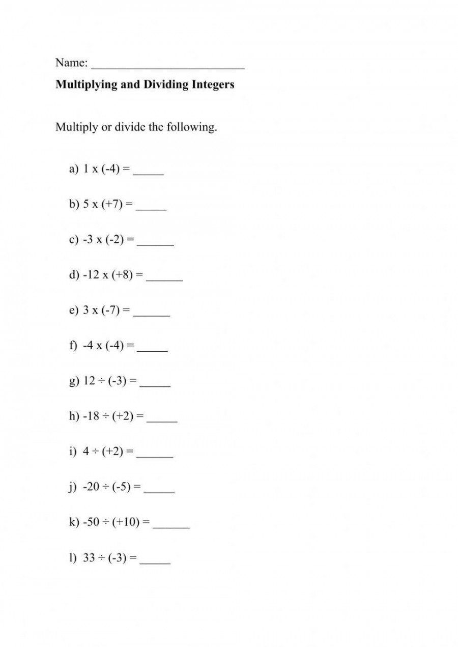 multiplying and dividing integers worksheet pdf