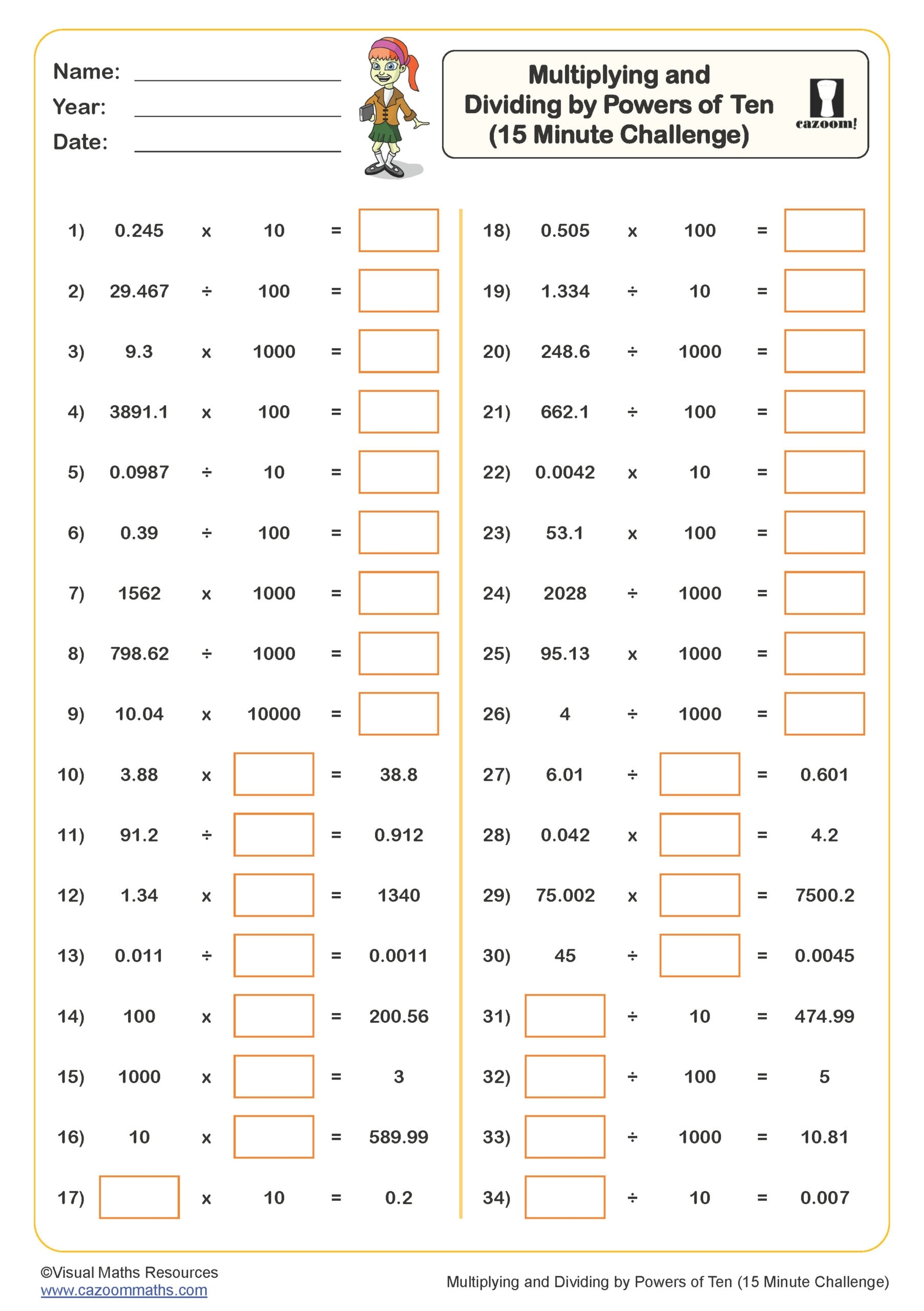 Multiplying And Dividing Powers Of Ten Worksheet Download Worksheets 