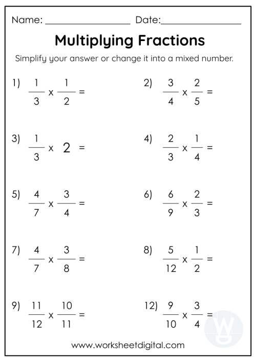 Multiplying Fractions Worksheet Digital Worksheets Library