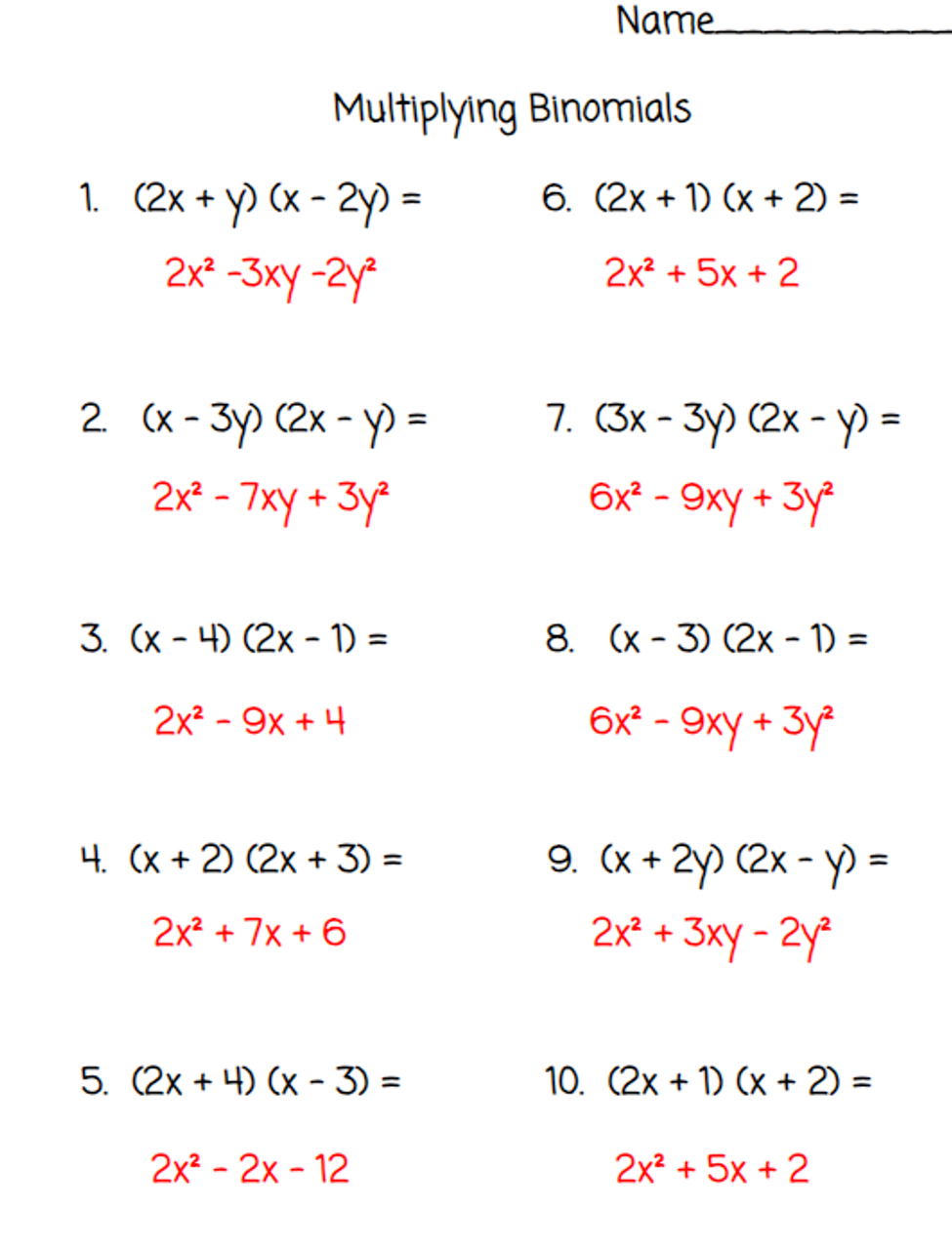Multiplying Monomials FOIL Method Amped Up Learning Worksheets Library