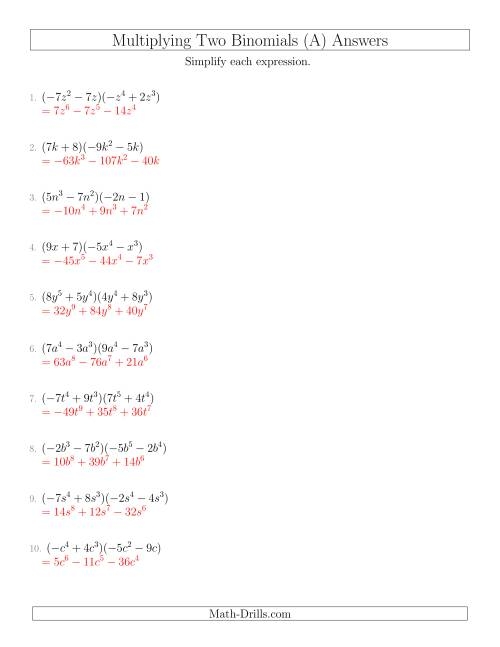 Multiplying Two Binomials A Worksheets Library