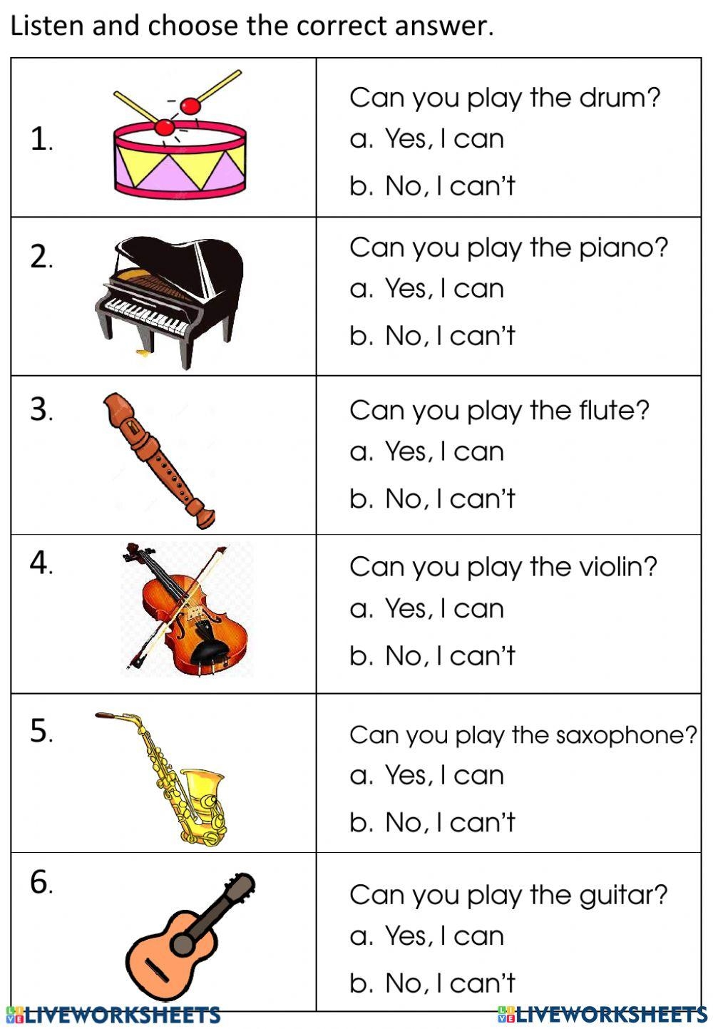 music worksheet
