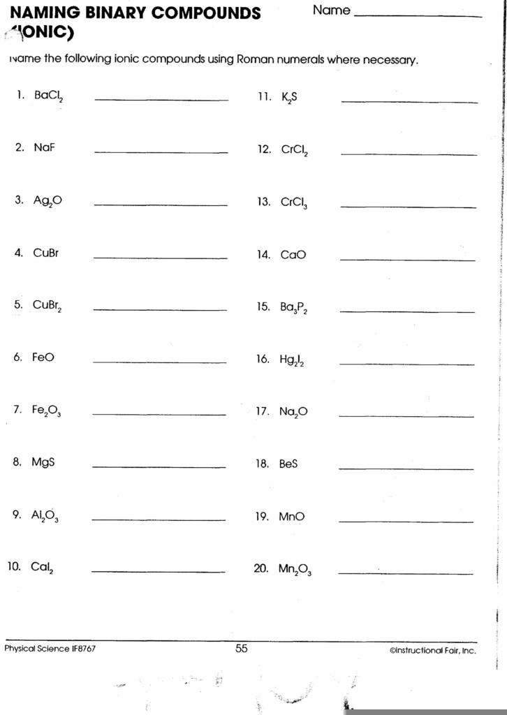 Names And Formulas For Ionic Compounds Worksheets CompoundWorksheets