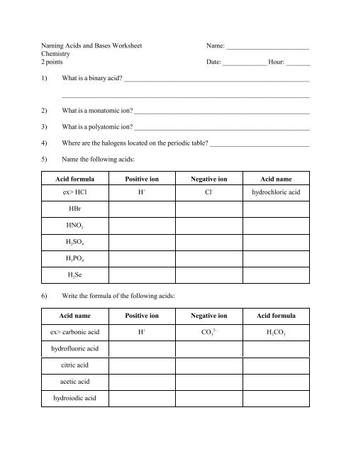 Naming Acids And Bases Worksheet Name Worksheets Library