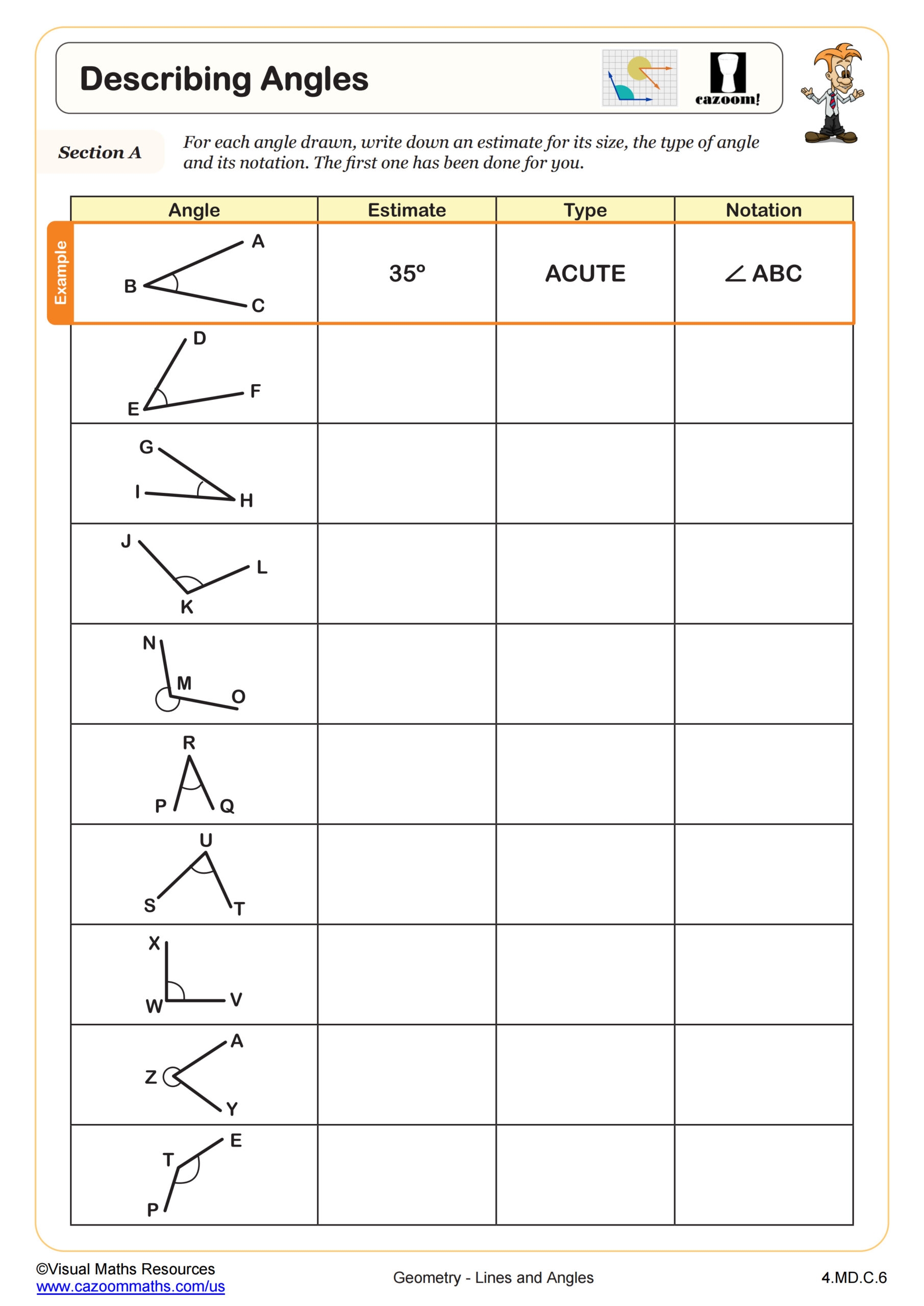 angle worksheet