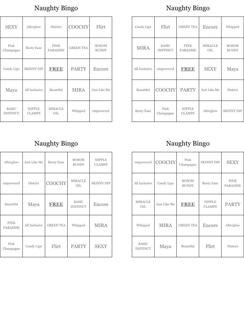 Naughty Bingo WordMint Worksheets Library