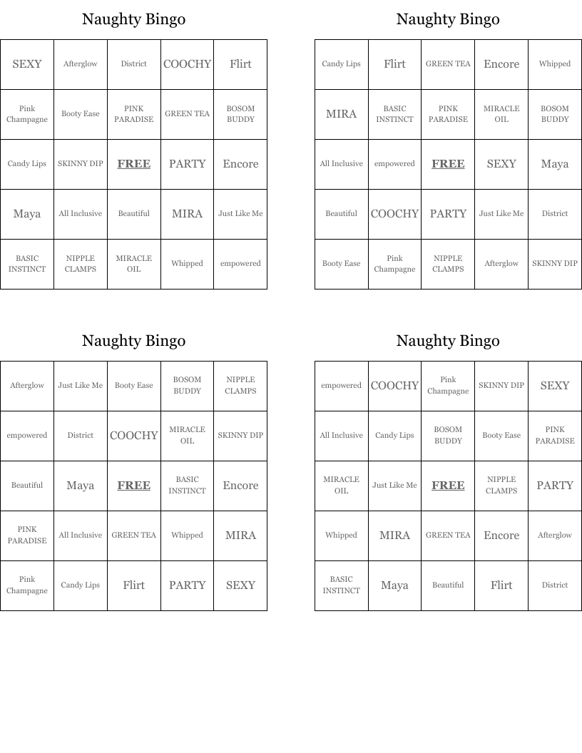 Naughty Bingo WordMint Worksheets Library