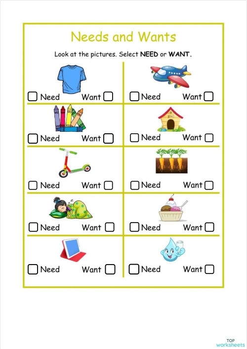 wants vs needs worksheet