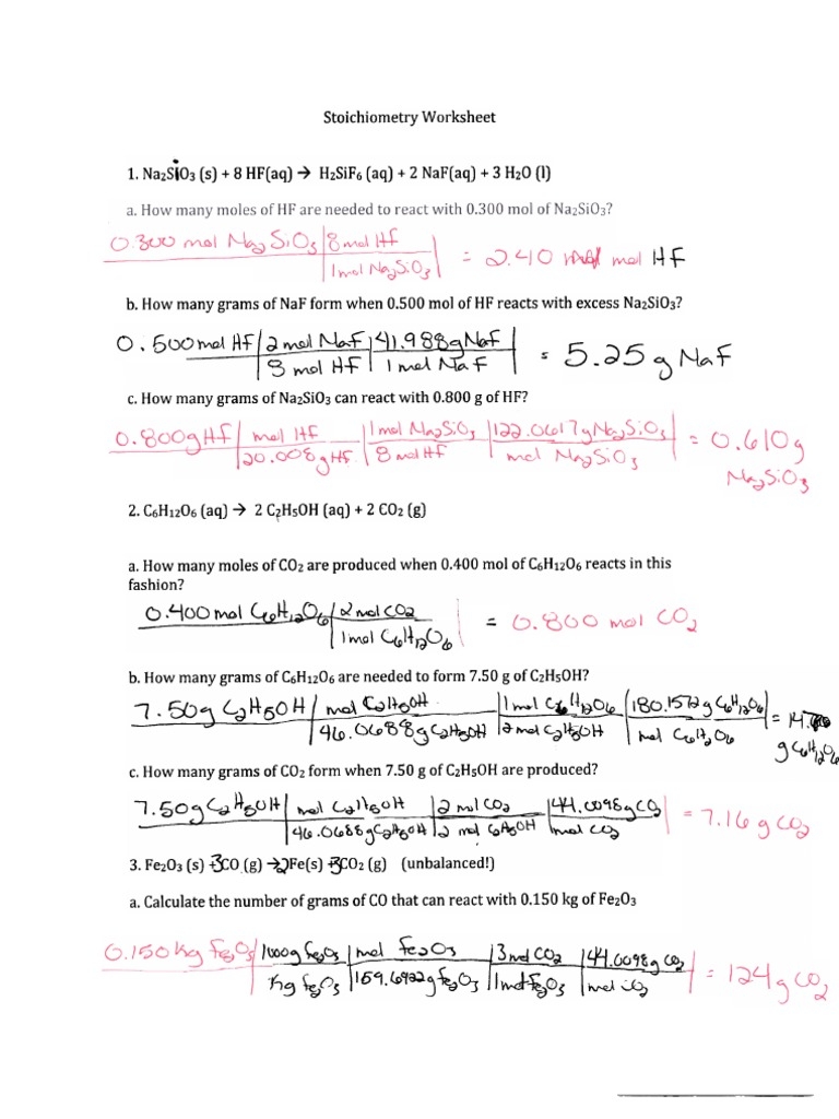 NSC 130 Stoichiometry Worksheet Answers PDF PDF Physical 