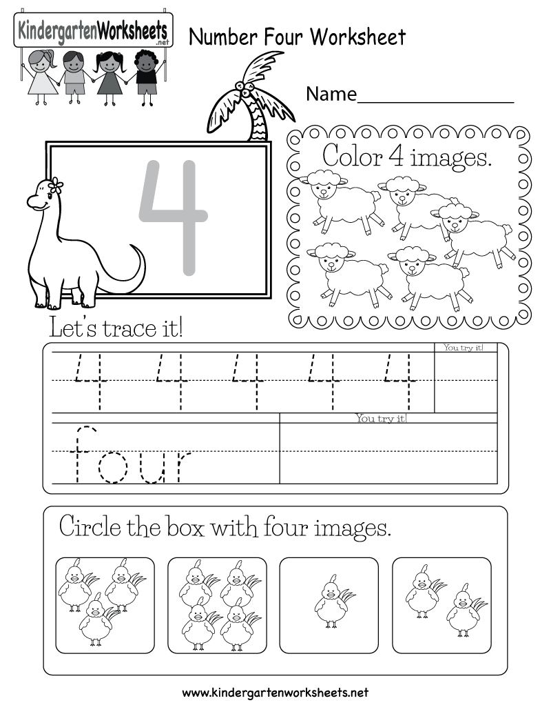 Number Four Worksheet Free Kindergarten Math Worksheet For Kids 