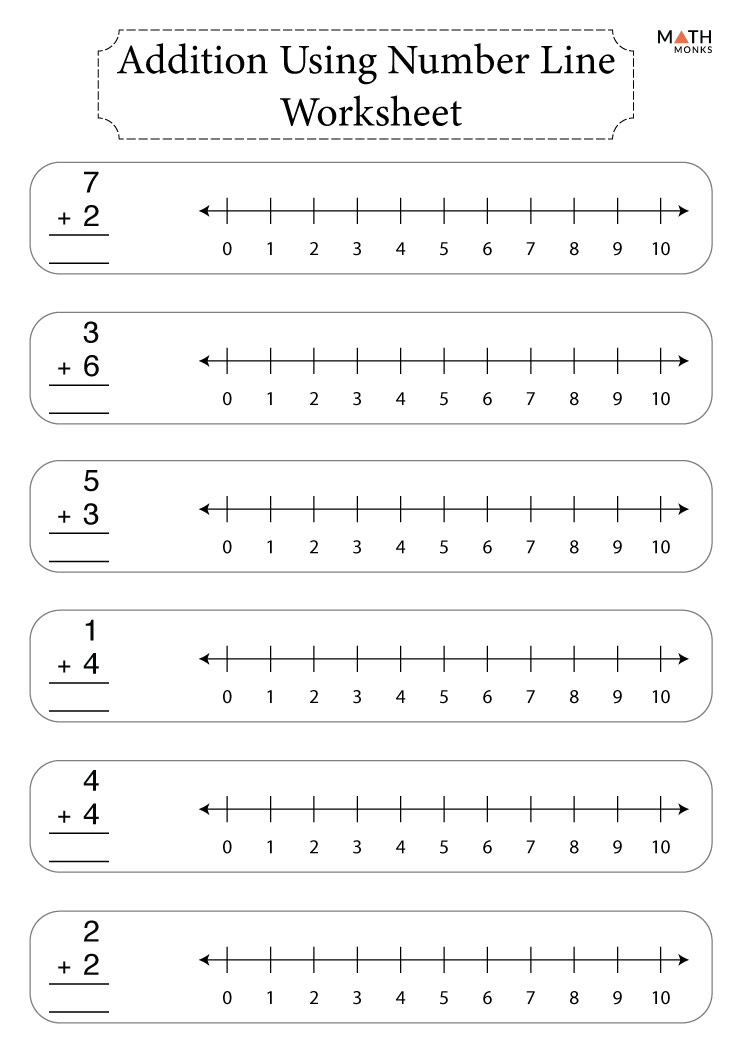 number line addition worksheets