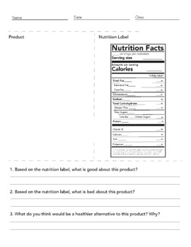 nutrition facts worksheet