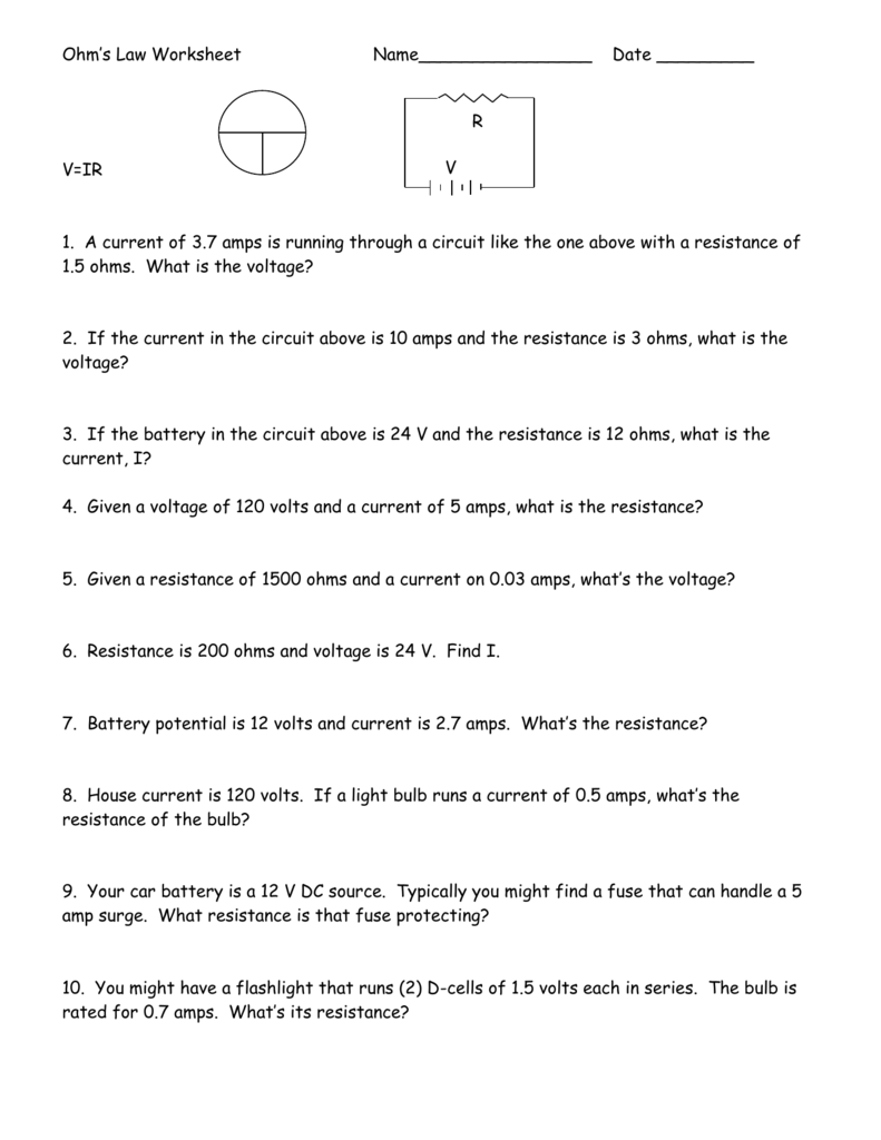 ohm's law practice worksheet