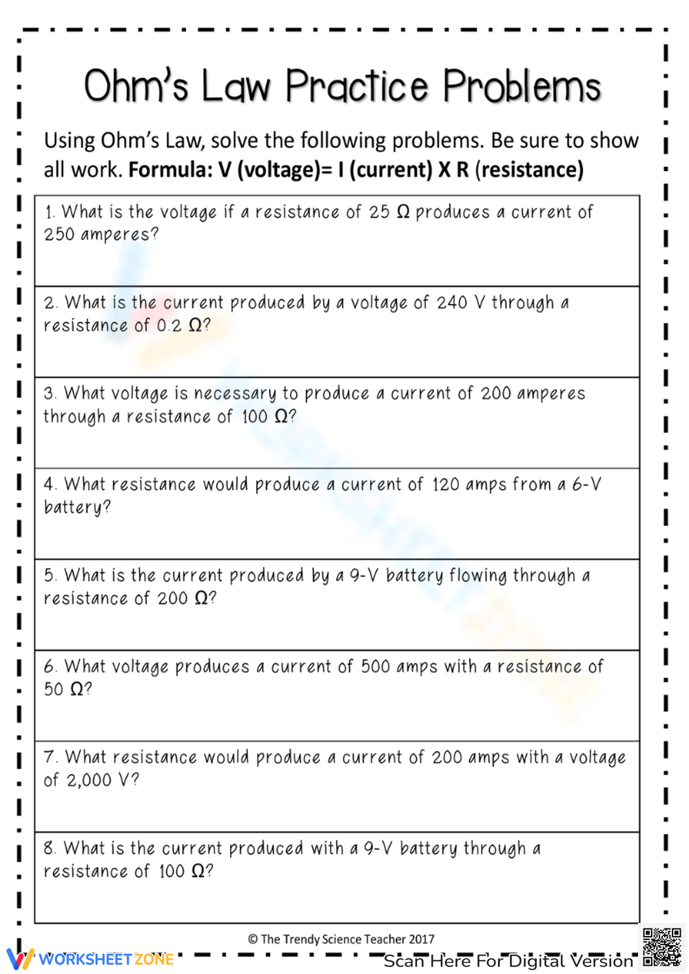 Ohms Law Practice Problems Worksheet Worksheets Library