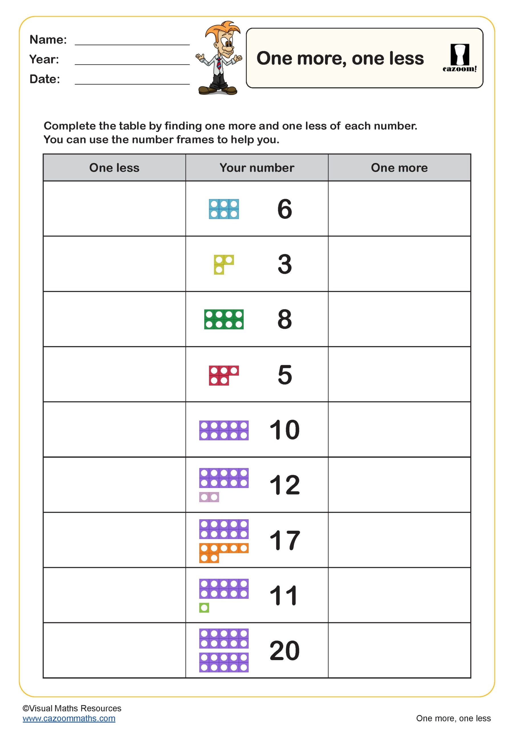 10 more 10 less worksheet