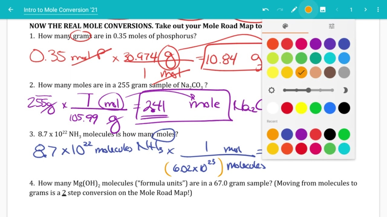 worksheet mole conversions