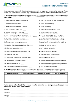Onomatopoeia Starter English ESL Worksheets Pdf Doc Worksheets Library