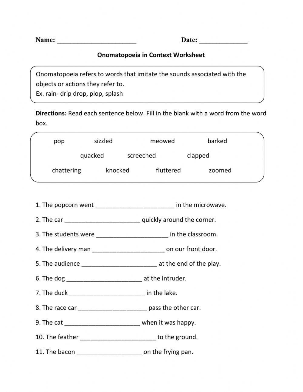 onomatopoeia worksheets