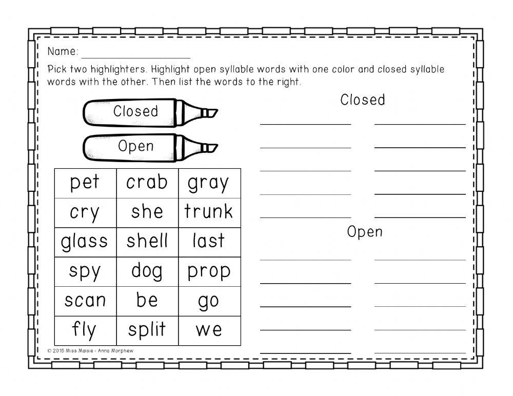 Open And Closed Syllable Worksheets ReadingVine Worksheets Library