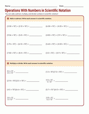 Operations With Numbers In Scientific Notation Worksheet