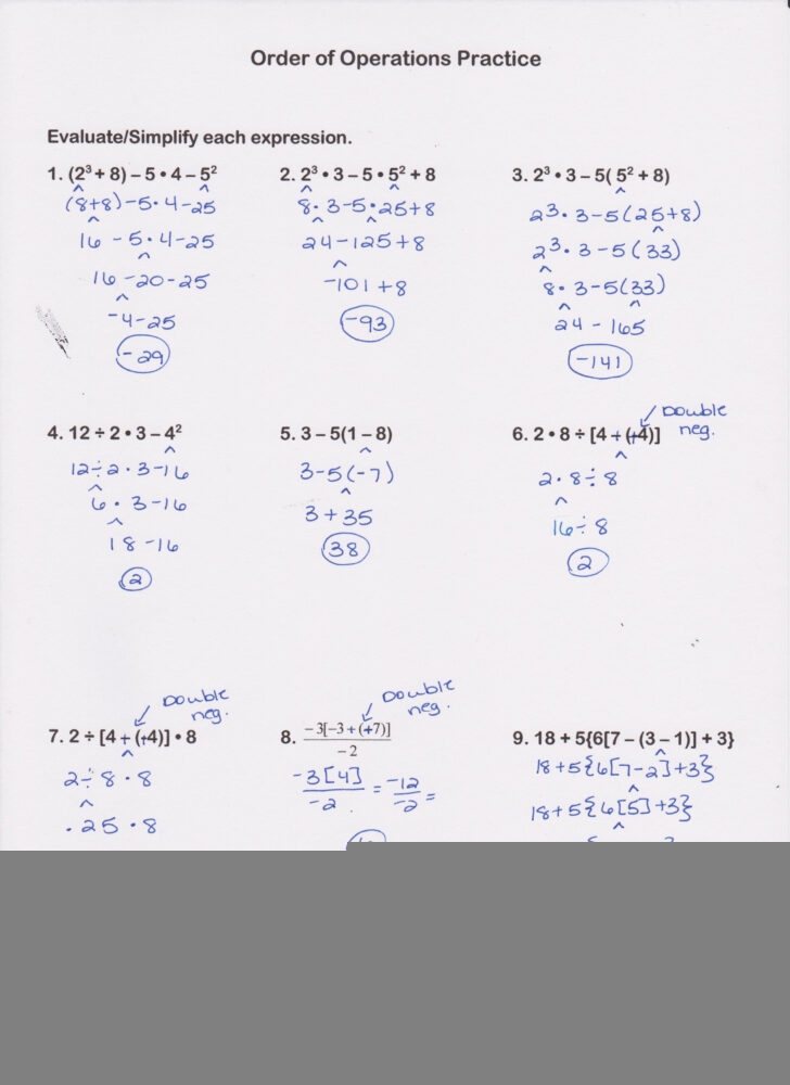 Order Of Operations Pemdas Worksheet Answers Order Of Operation 
