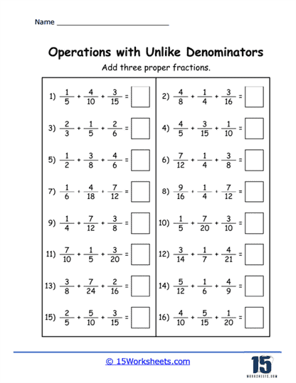 operations with fractions worksheet