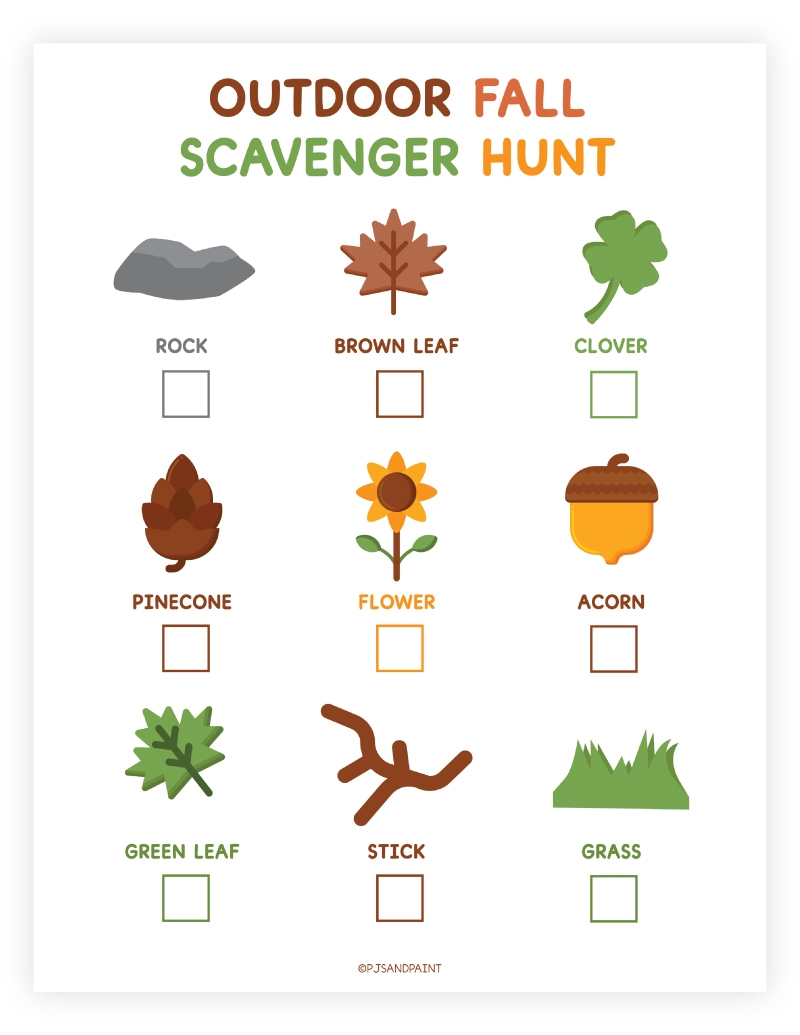 Outdoor Fall Scavenger Hunt Free Printable Pjs And Paint