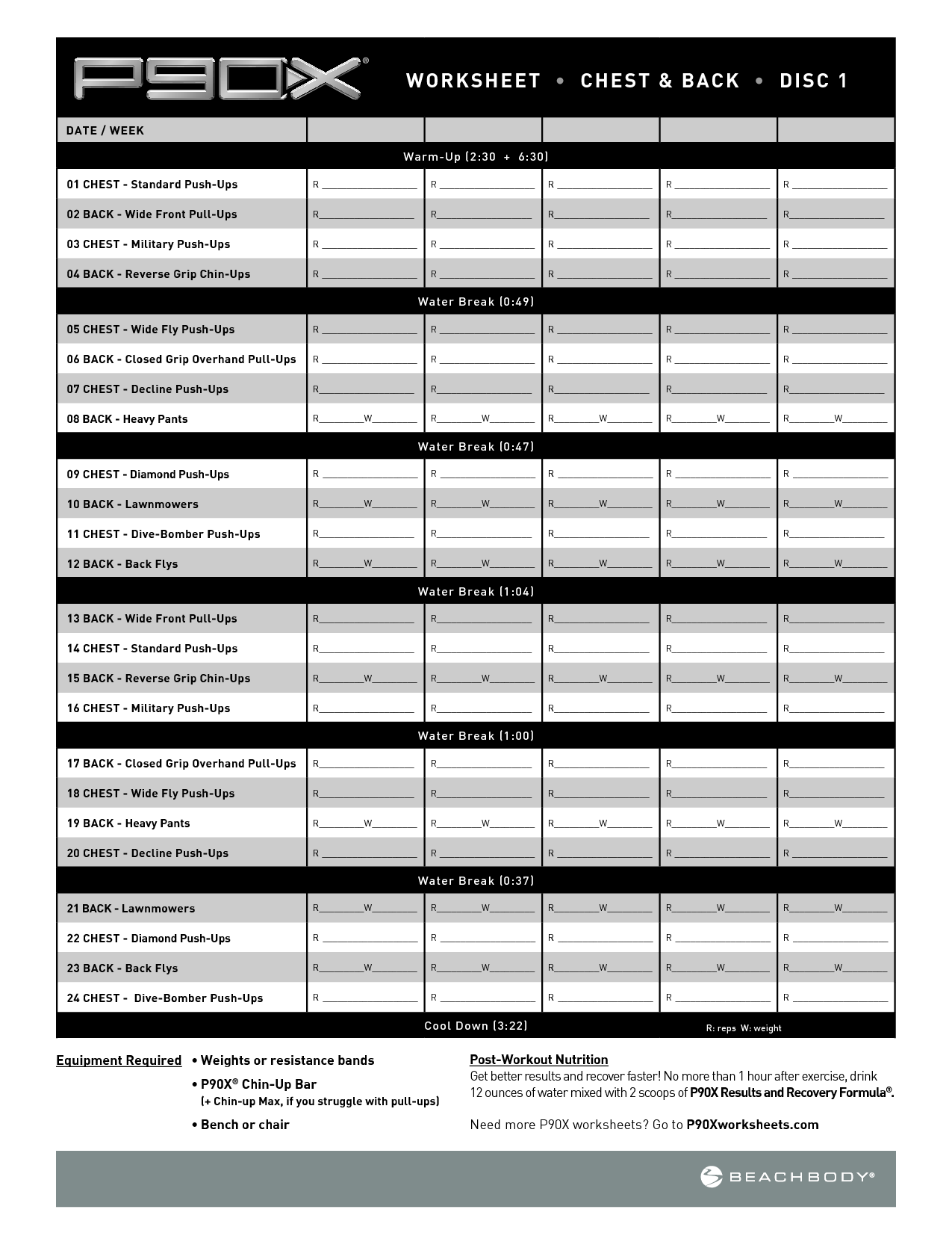 worksheets for p90x