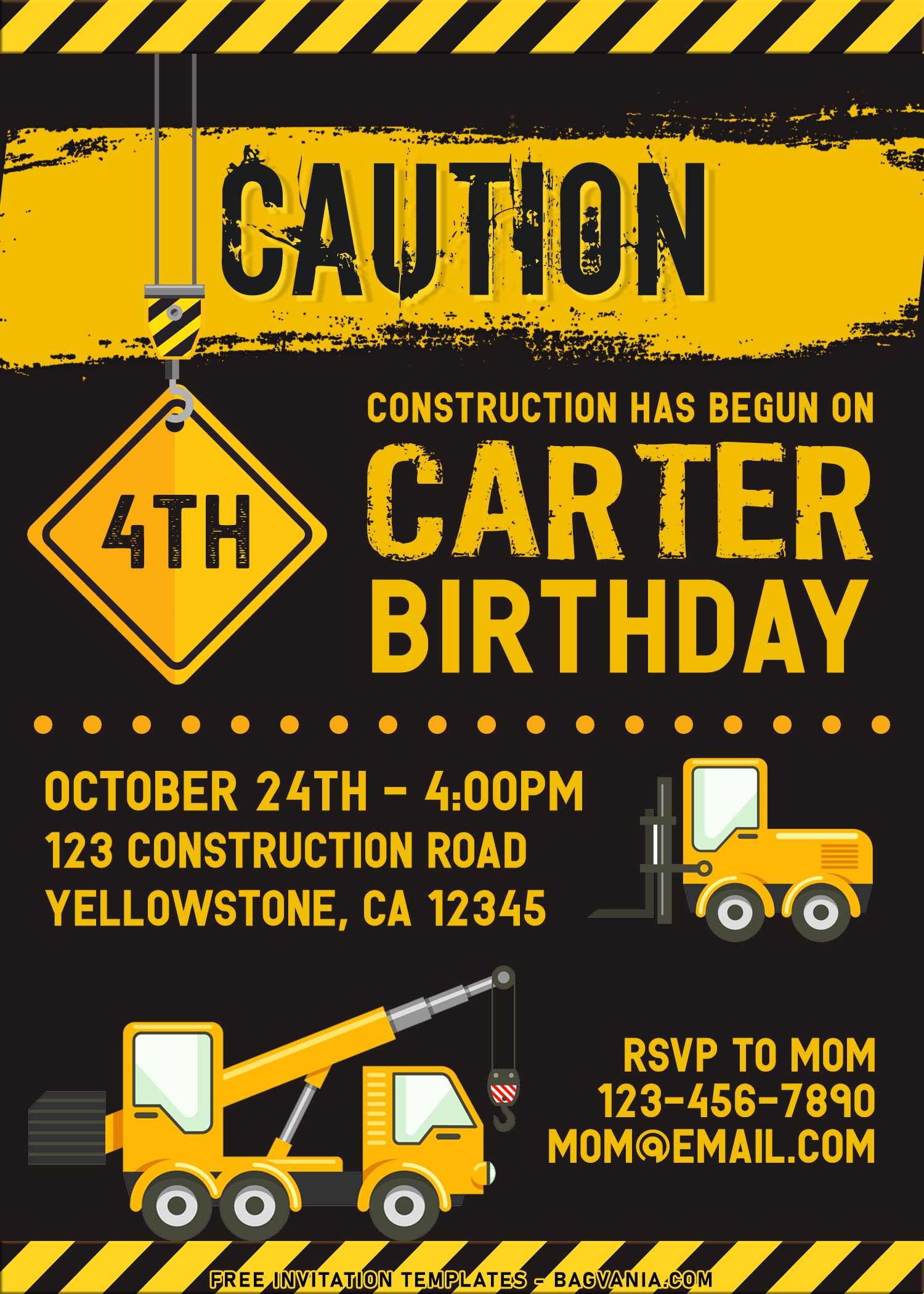 Paper Construction Birthday Party Invitation Construction Birthday 