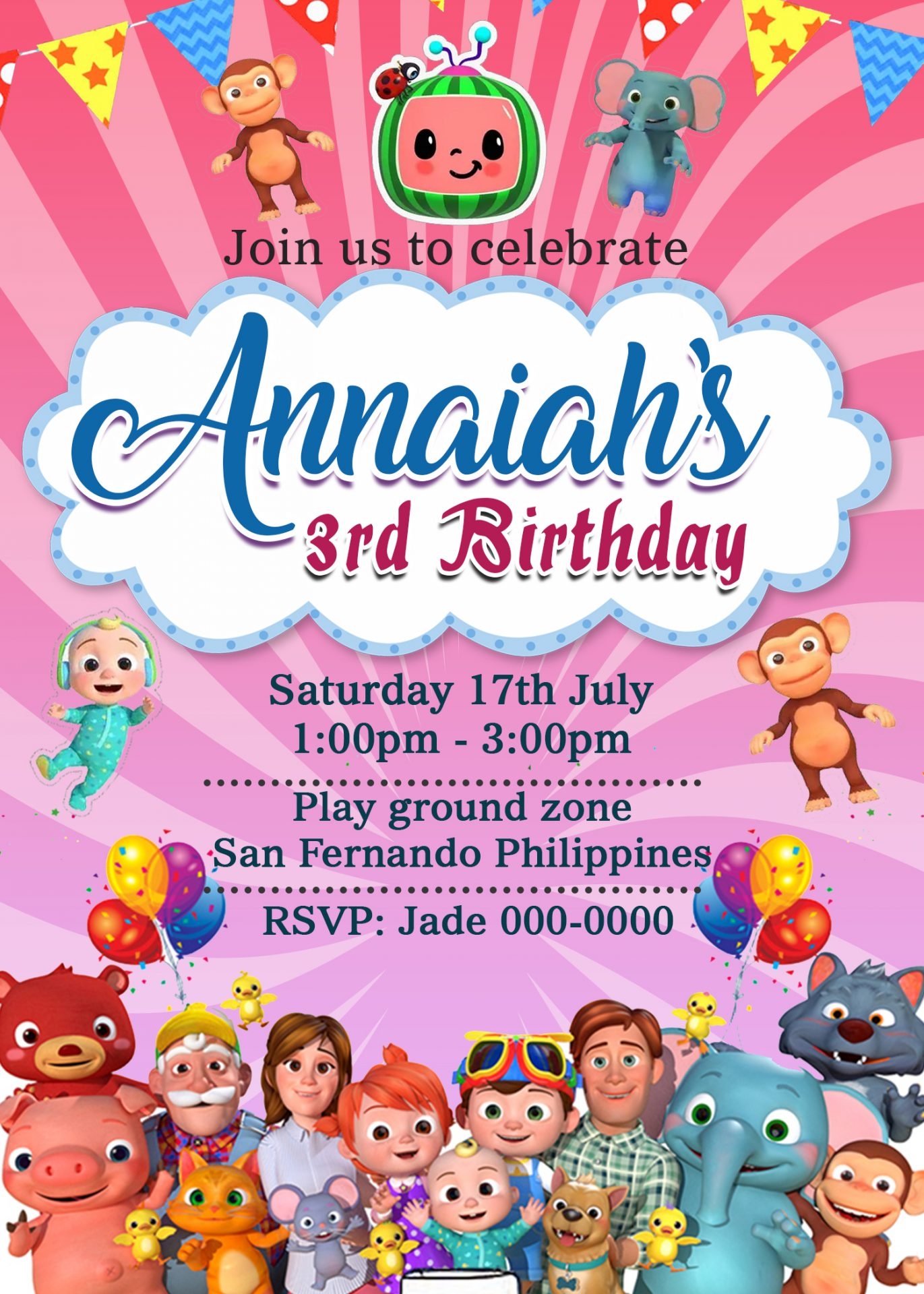 Paper Party Supplies Invitations Cocomelon Invite Template Cocomelon 