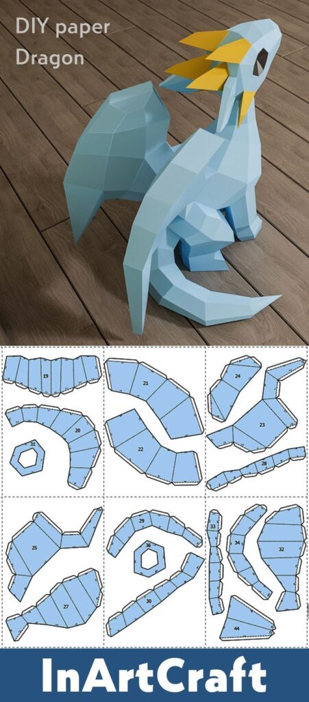Papercraft Dragon Little Dragon Baby Paper Craft Model PDF Inspire