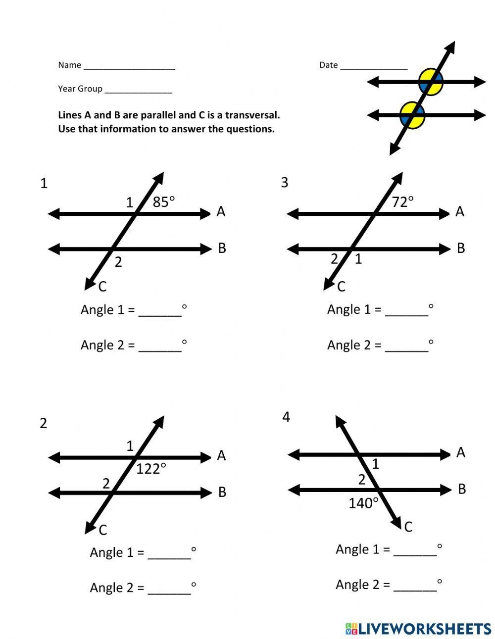 transversal parallel lines worksheet