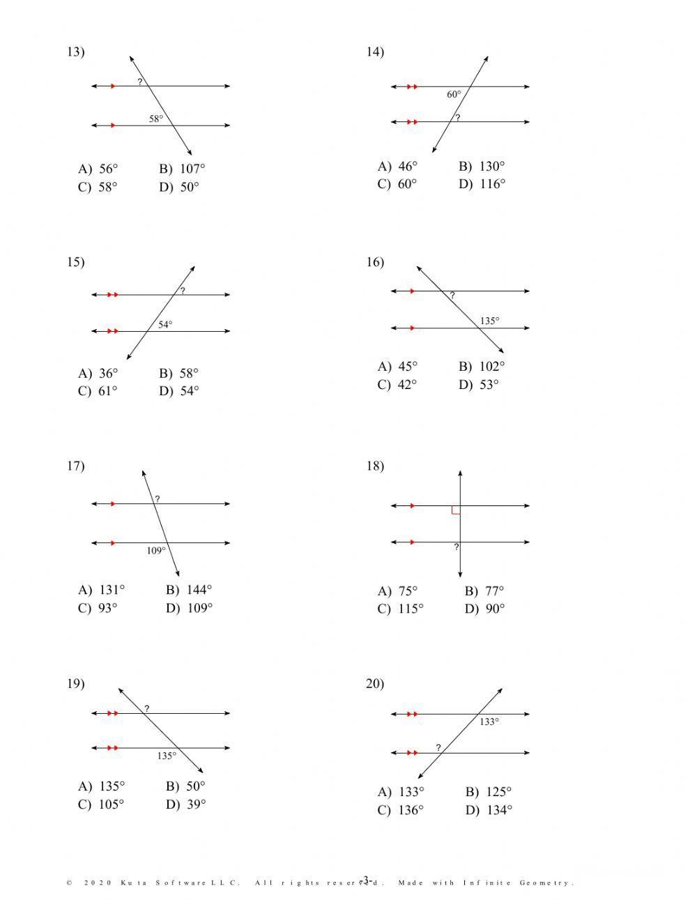 parallel lines transversal worksheet