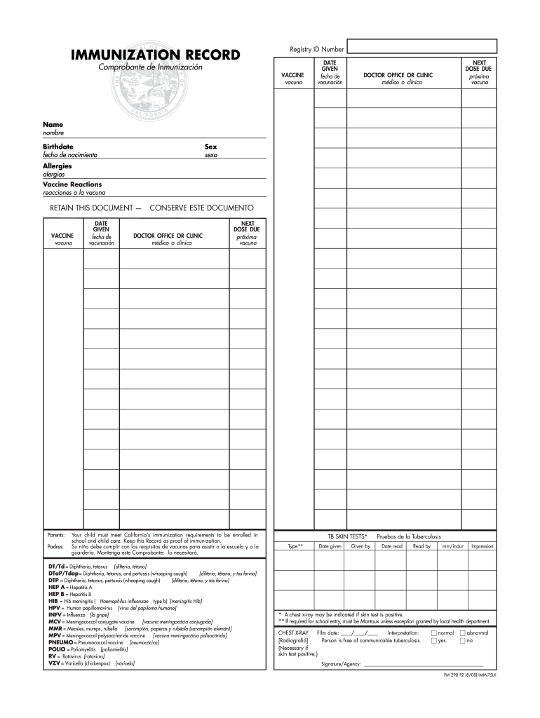 Pdf California Immunization Card Printable Printable Word Searches