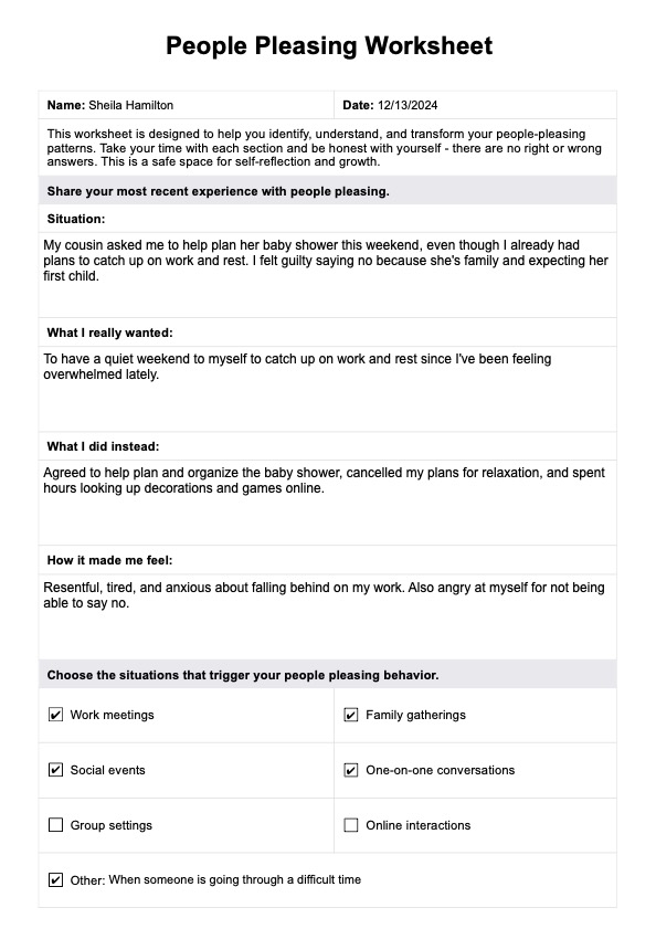 people pleasing worksheet